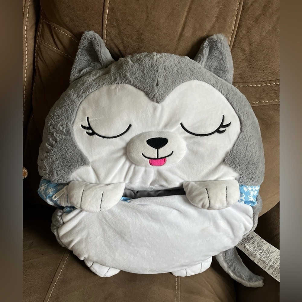 Happy Nappers Blue Husky Pillow/Sleeping Bag Foldable Kids Soft Comfy 54 In X 20